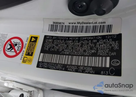 2013 Lexus Es 300H из США, поврежденный, VIN JTHBW1GG3D2015827